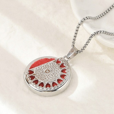 316 Surgical Stainless Steel Aromatherapy Diffuser Perfume Hollow Flat Round Pendant Box Chain Necklaces NJEW-R016-01P-06-1