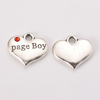 Wedding Theme Antique Silver Tone Tibetan Style Heart with Page Boy Rhinestone Charms LS-TIBEP-N005-14C-1