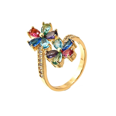 Brass Micro Pave Cubic Zirconia Cuff Rings LS-RJEW-D308-03G-A-1