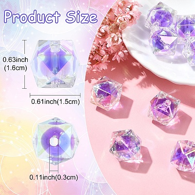 10Pcs Two Tone UV Plating Rainbow Iridescent Acrylic Beads TACR-YW0002-33H-1