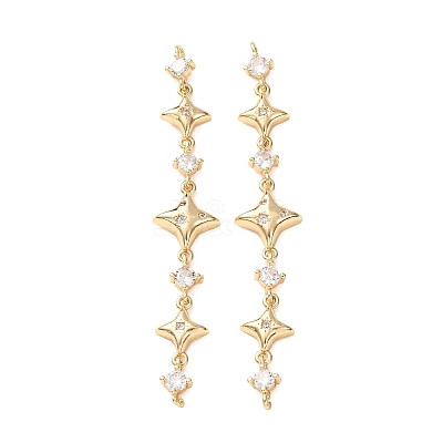Brass Pave Clear Cubic Zirconia 3 Star Links Connector Charms CU-H003-04G-1