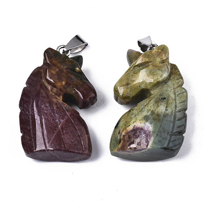 Carved Natural Indian Agate Pendants G-N0327-002B-1