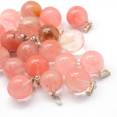 Round Dyed Cherry Quartz Glass Pendants G-Q434-06-1