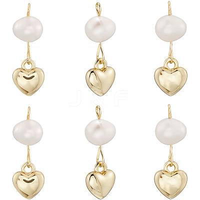 6Pcs Brass & Natural Pearl Heart Pendants KK-BBC0019-31-1