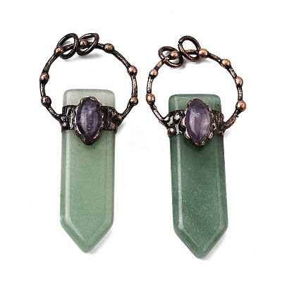Natural Green Aventurine & Amethyst Sword Shape Big Pendants G-Q350-07K-1
