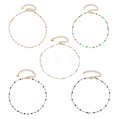 304 Stainless Steel Enamel Link Chain Anklets AJEW-AN00630-1