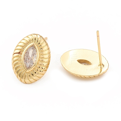 Clear Cubic Zirconia Horse Eye Stud Earrings EJEW-L231-72G-1