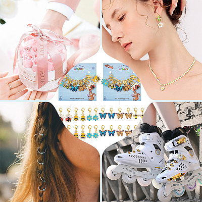 Alloy Enamel Bee & Flower & Ladybird & Butterfly Charm Locking Stitch Markers HJEW-PH01726-1