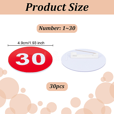 1 Set Round ABS Plastic Number Brooches Sets JEWB-OC0001-02B-1