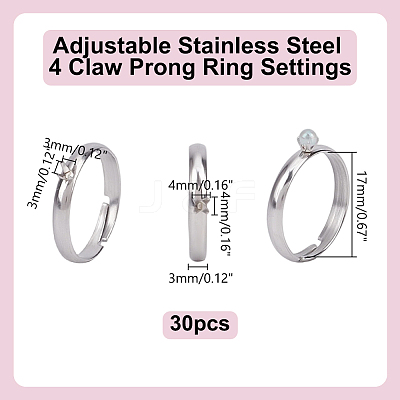 30Pcs 304 Stainless Steel Cuff Ring Components STAS-HY0001-92-1