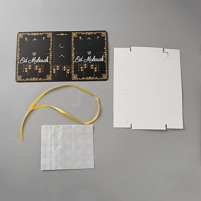 Eid Mubarak Cardboard Paper Book Shaped Candy Gift Boxes with Yellow Ribbon CON-WH0201-006-1