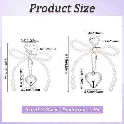 2Pcs 2 Styles Heart & Bowknot Acrylic Imitation Pearls Pendant Decorations HJEW-BBC0001-04-1