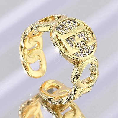 Brass Micro Pave Clear Cubic Zirconia Open Cuff Rings for Women RJEW-K289-02G-E-1