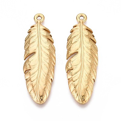304 Stainless Steel Feather Pendants STAS-T067-32G-1