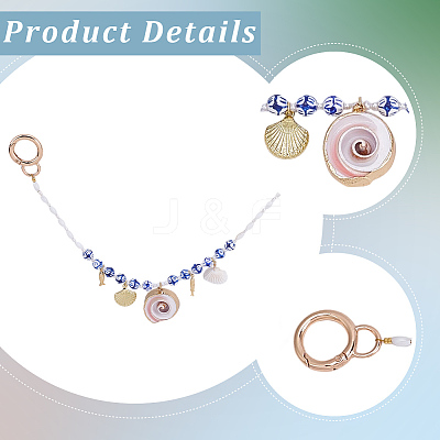 1Pc Handmade Porcelain & Natural Pearl & Shell Bag Extender Chains HJEW-SC0003-35-1