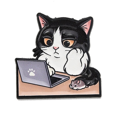 Tired Working Cat with Mouse Enamel Pins JEWB-K040-11EB-1