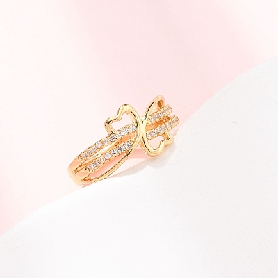 Brass Micro Pave Clear Cubic Zirconia Finger Rings for Women RJEW-C168-03G-1