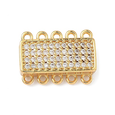 Brass Micro Pave Clear Cubic Zirconia Magnetic Slide Lock Clasps KK-Z139-10G-1