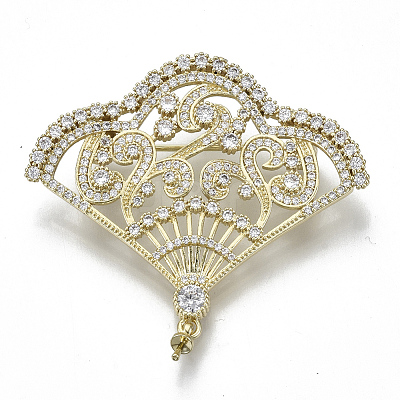 Brass Micro Pave Clear Cubic Zirconia Brooch Findings KK-N232-75-NF-1