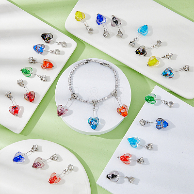 24Pcs 12 Colors Handmade Luminous Lampwork European Dangle Charms PALLOY-AB00087-1