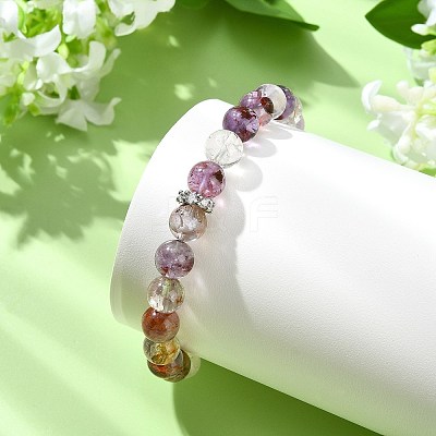 Natural Rutilated Quartz Beads Stretch Bracelets for Women Men BJEW-JB14038-1