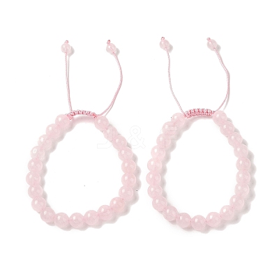 8mm Round Dyed Natural Rose Quartz Braided Bead Bracelets BJEW-C067-01B-20-1