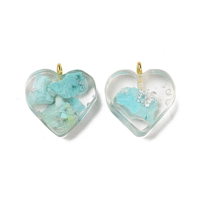 Transparent Resin Natural Chrysocolla Jasper Dyed Chips Pendants G-E185-12G-10-1