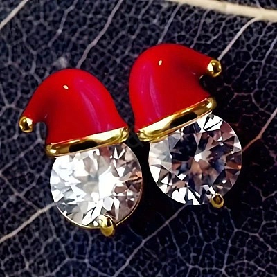 Zinc Alloy Enamel Santa Hat Stud Earrings FS-WGF8A0B-01-1
