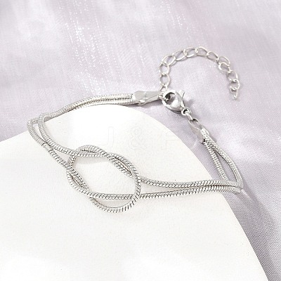 Brass Round Snake Chain Knot 2-Strand Bracelets for Women KK-CBA68DA-17C-P-1