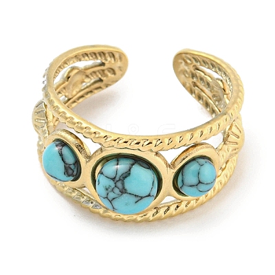 Ion Plating(IP) 304 Stainless Steel Synthetic Turquoise Cuff Rings G-Z056-06G-02-1
