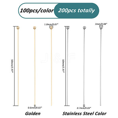 200Pcs 2 Colors 304 Stainless Steel Ball Head Pins Sets STAS-PH0004-93-1