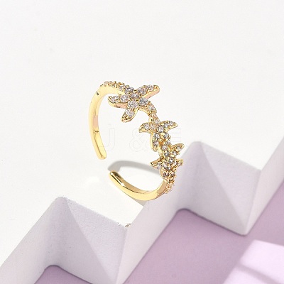 304 Stainless Steel Cubic Zirconia Cuff Open Rings for Women RJEW-Z122-02G-04-1