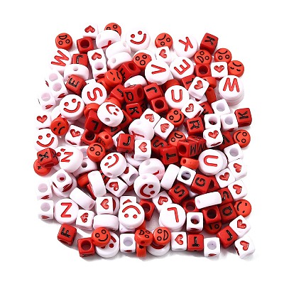200Pcs Expression & Letter Acrylic Beads MACR-FP0001-28-1