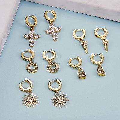 Clear Cubic Zirconia Cone Drop Huggie Hoop Earrings EJEW-SW00005-09-1