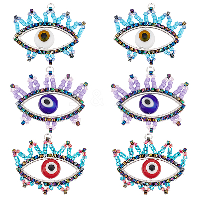 6Pcs 3 Colors Glass Seed Beaded Pendants PALLOY-GO00026-1