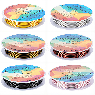 6 Rolls 6 Colors Round Copper Jewelry Wire CWIR-BBC0001-12-1