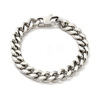 Non-Tarnish 201 Stainless Steel Curb Chain Bracelet Hand Polished for Men Women BJEW-H550-06C-P-1