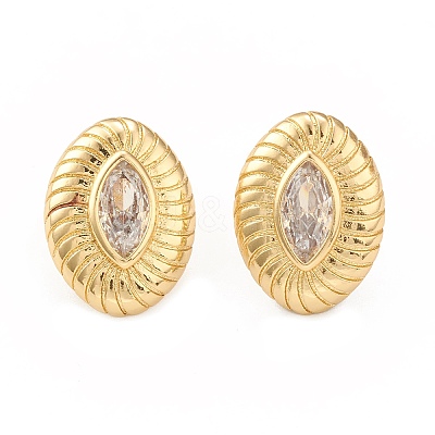 Clear Cubic Zirconia Horse Eye Stud Earrings EJEW-L231-72G-1