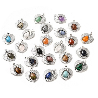 Natural & Synthetic Mixed Gemstone Teardrop Pendants KK-K331-02P-1