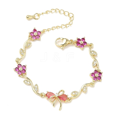 Brass Micro Pave Cubic Zirconia Link Chain Bracelets for Women BJEW-C156-04E-03G-1
