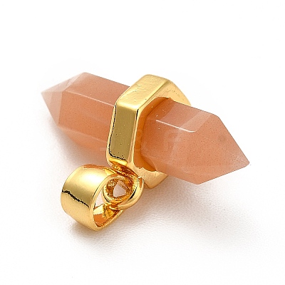 Natural Sunstone Double Terminal Pointed Pendants G-P481-01G-01-1