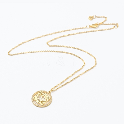 Brass Micro Pave Clear Cubic Zirconia Pendant Necklaces NJEW-J059-01S-1
