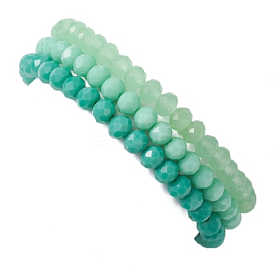 3Pcs Faceted Imitation Jade & Opaque Glass Rondelle Beaded Stretch Bracelets for Women BJEW-JB12563-03-1