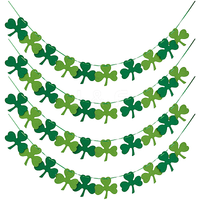 4 Bag Felt Clover Hanging Banner for Saint Patrick's Day Decoration AJEW-CY0002-43-1