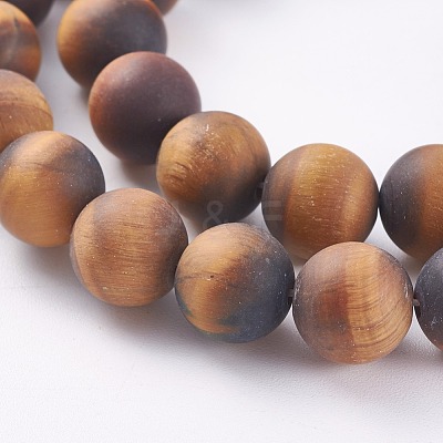 Natural Frosted Tiger Eye Round Bead Strands G-M064-12mm-02-1
