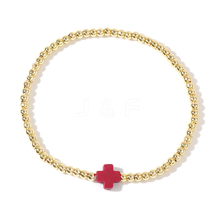 Brass Round Beads Stretch Bracelets VH4184-14-1