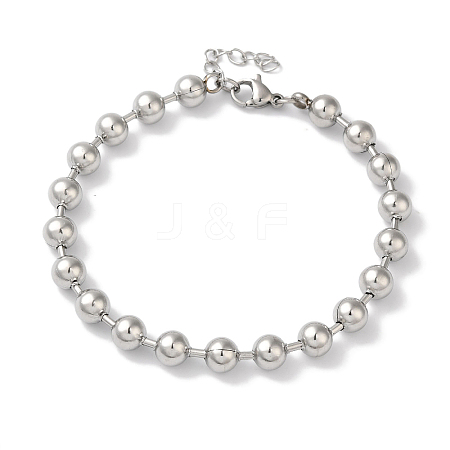 Non-Tarnish 304 Stainless Steel Beads Ball Chain Bracelets for Women BJEW-B092-01A-P-1