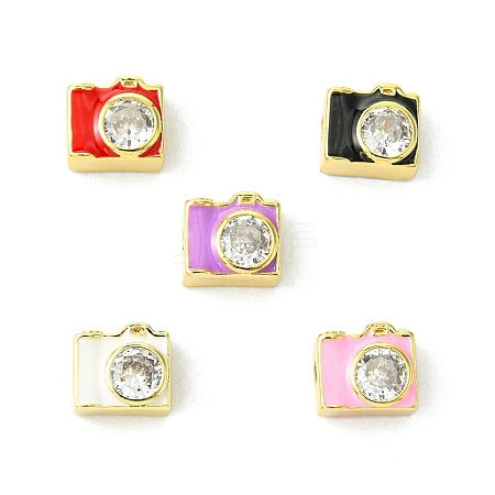 5Pcs 5 Colors Brass Pave Clear Cubic Zirconia Beads KK-CJ0002-80-1