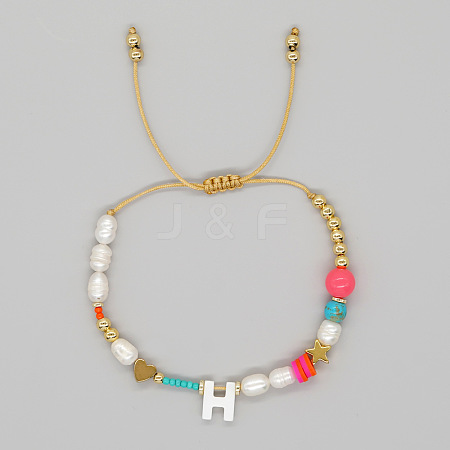 Bohemian Style Shell Letter Bead Braided Bead Bracelets for Women WG07C1E-08-1