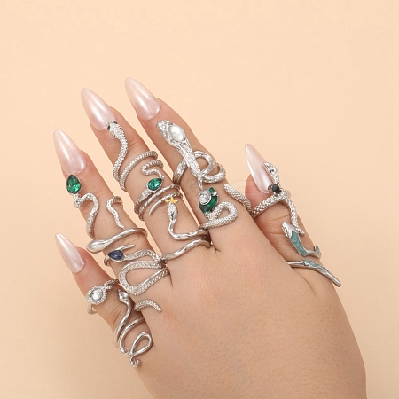 12Pcs Alloy Rhinestone Cuff Rings PW-WGFF40C-01-1